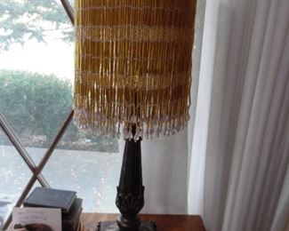 Brass and glass beads lamp, a vintage rarity