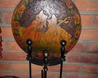 Beautiful round hand painted and hand carved antique plaque