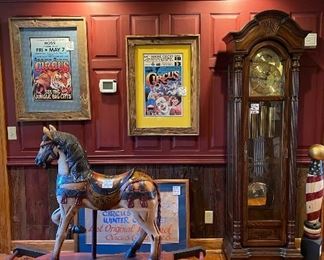 Carousel Rocking Horse + Grandfather Clock + Circus Posters  + Barber Pole