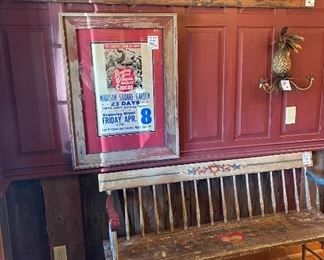 Peter Hunt Painted Bench + Circus Poster + Pineapple Sconces 