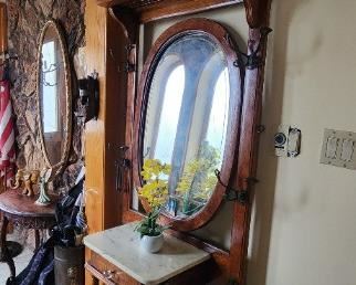 Antique oak wood hallway coat rack