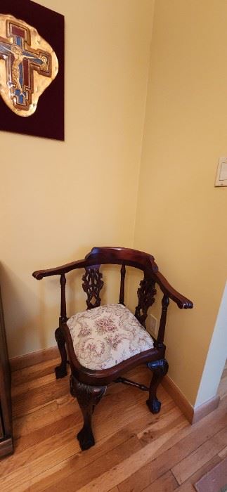 Antique wood corner chair 