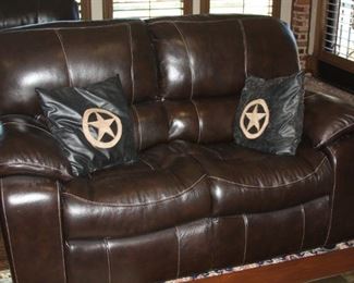 pair of large high grade fine leather reclining chairs, also matching sofa and love seat.  