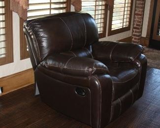 pair of large high grade fine leather reclining chairs, also matching sofa and love seat.  