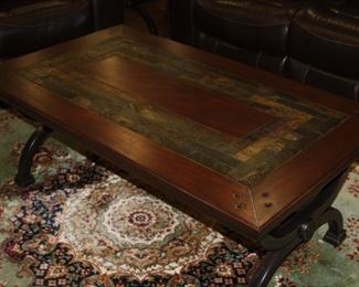 Iron/wood w/stone top coffee and end table  