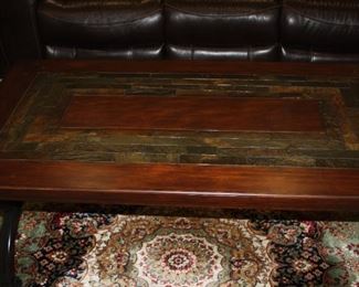 Iron/wood w/stone top coffee and end table  