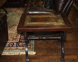 Iron/wood w/stone top coffee and end table  