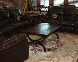 pair of large high grade fine leather reclining chairs, also matching sofa and love seat.  