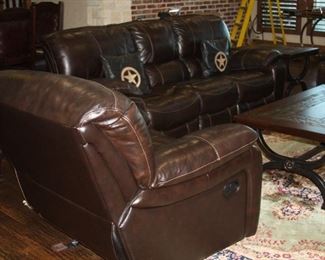 pair of large high grade fine leather reclining chairs, also matching sofa and love seat.  