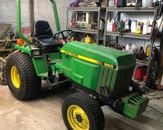 John Deere 955 Tractor Serial #100001 - 1126 hour meter - Purchased 1998 - Original owner & stored inside as shown in pic.  Hydrostatic drive - 4 or 2 wheel drive - Turf Tires - Manual stored behind seat - 2-40 pound counter weights 