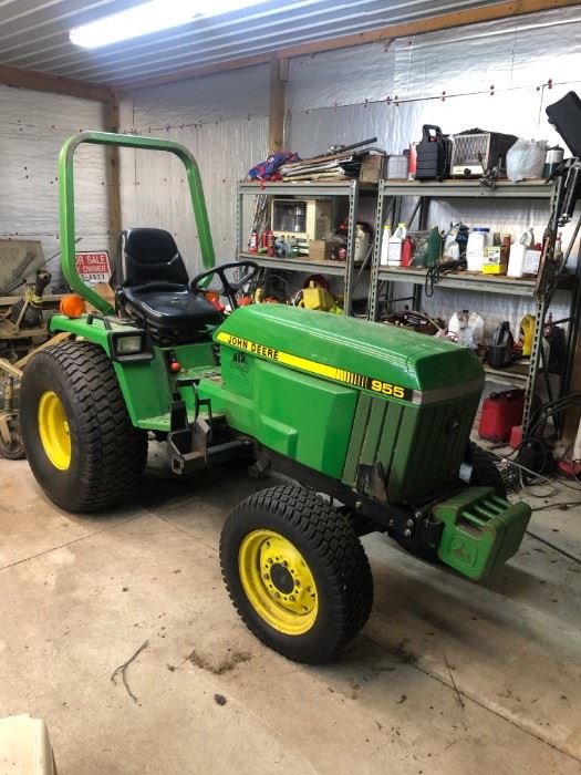 John Deere 955 Tractor Serial #100001 - 1126 hour meter - Purchased 1998 - Original owner & stored inside as shown in pic.  Hydrostatic drive - 4 or 2 wheel drive - Turf Tires - Manual stored behind seat - 2-40 pound counter weights 