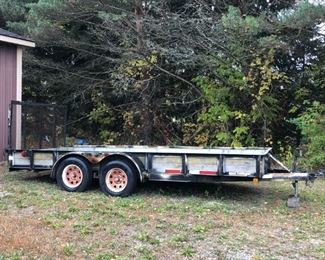 Rice 4 Ton Trailer with new tires - purchased to haul John Deere tractor and would be part of the "LOT" sale of tractor, attachments & hitch  - or will be sold separately at the sale- please call to reserve - Not shown is the 5th attachment a "Drag Bucket" King Kutter to dig shallow trenches 