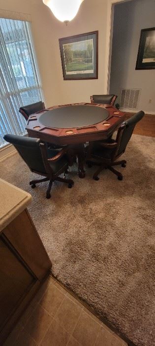 Dining and Poker Table W/4 Adjustable Height Swivel Chairs 