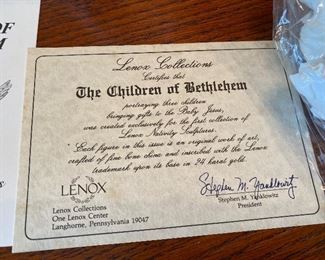 #17 - NOW $495 was $695 RARE Complete Lenox First Blessing Nativity with Cherry wooden creche and 18 figurines. + 1 in need of restoration. All come in their own boxes. Mint condition. Never used. 