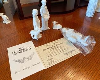 #17 - NOW $495 was $695 RARE Complete Lenox First Blessing Nativity with Cherry wooden creche and 18 figurines. + 1 in need of restoration. All come in their own boxes. Mint condition. Never used. 