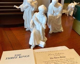 #17 - NOW $495 was $695 RARE Complete Lenox First Blessing Nativity with Cherry wooden creche and 18 figurines. + 1 in need of restoration. All come in their own boxes. Mint condition. Never used. 