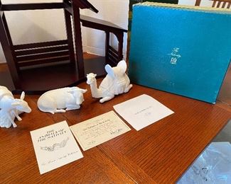 #17 - NOW $495 was $695 RARE Complete Lenox First Blessing Nativity with Cherry wooden creche and 18 figurines. + 1 in need of restoration. All come in their own boxes. Mint condition. Never used. 