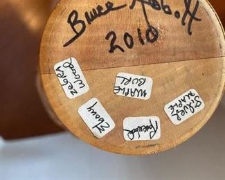 #29 - $60 - San Fransisco wood carved Bruce Abbott 2010 Buck eye wood carved vase with turquoise 