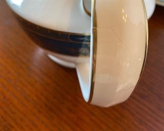 #36.-Now $45 was $90 Royal Doulton set 4 pieces. Tureen & milk mint condition. creamer lid was restored and tea pot has a hairline crack through handle. 