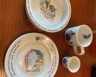 #44 - $36 Vintage in original box Wedgwood Beatrix Potter Design "Peter Rabbit" 4 pieces :plate, cereal bowl, cup and egg cup. 