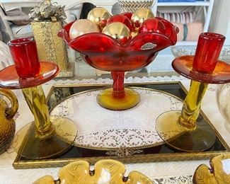 Blenko candle holders and fruit dish