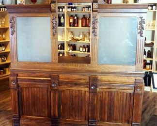 Solid Oak 11 Drawer Apothecary Counter With Original Glass, Late 1800s - Early 1900s, 83" x 74" x 27"