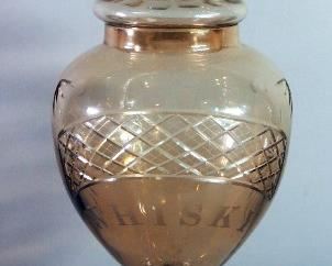Vintage Cut Glass Apothecary Beverage Dispenser, "Whiskey", 31" Tall