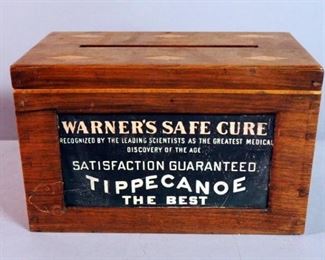 Antique "Warners Safe Cure, Tippecanoe" Wood Box, 5.75" x 9.25" x 5.25"