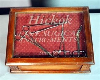 Wood And Glass, 2 Drawer, Hickok Surgical Instrument Display Case, Circa. 1900, With Instruments, Qty 4, 6" x 13.5" x 10"