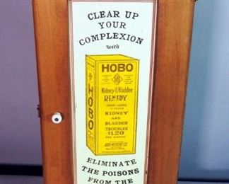 Tin Faced "Hobo Kidney And Bladder Remedy" Wood Counter Top, 5 Shelf, Cabinet, 24.75" x 11" x 5.5"