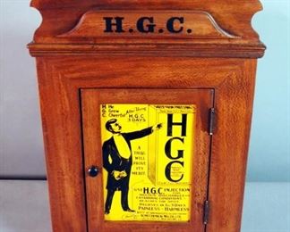 Tin Faced "H.G.C." Single Shelf Medicine Cabinet, Circa. 1900, 23" x 15.25" x 8.25"