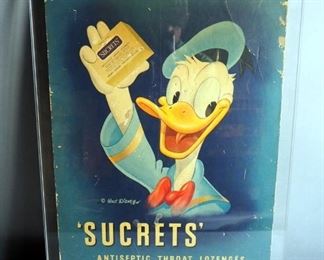 Cardboard Advertising Sign, Donald Duck "Sucrets" Throat Lozenges, Circa. 1900, 24.5" x 17.75"