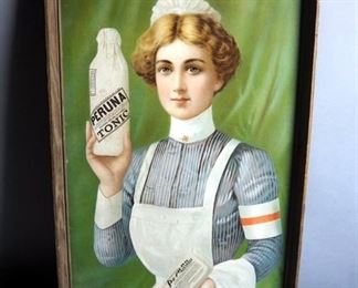 Wood Framed "Peruna Tonic" Vintage Poster, 29" x 19"