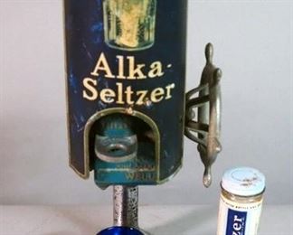 Vintage Alka-Seltzer Dispenser, Includes 2 Cups And Bottle Of Alka-Seltzer Tablets, 14.5" Tall