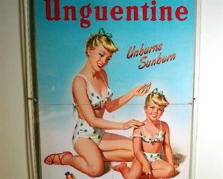 Cardboard Under Plexi Glass "Unguentine" Advertisement, 37" x 25"