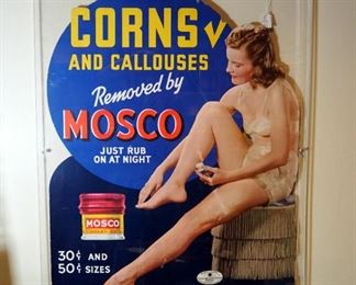 Cardboard Under Plexi Glass "Mosco" Corn And Callous Remover Advertisement, 38" x 29.5"