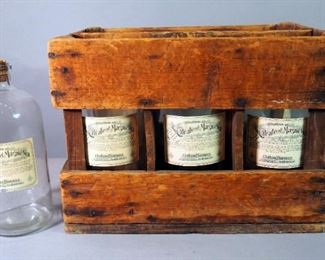 Vintage "Citrate Of Magnesia" Chatham Pharmacy, Glass Bottles, With Cork Stoppers, In Wood Crate, 11" Tall, Qty 6,