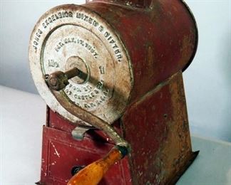 Antique Jones Excelsior Mixer & Sifter, No. 1, Pat. 1887, With Metal Crank And Wood Handle, 15.5" Tall