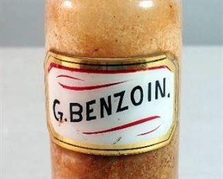 Reverse Glass Label Apothecary Bottles With Stoppers, 9" Tall, Qty 4, Including, Pot.Cyanid, Pv.Bella.D, G.Benzoin, And Unknown