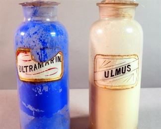 Reverse Glass Label 13" Apothecary Jars With Stoppers, Qty 2, Includes, Ulmus And Ultramarin