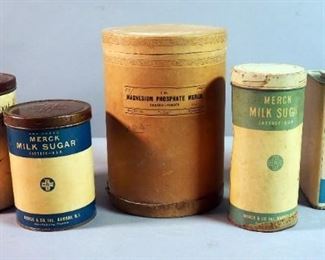 Medicinal Tin And Cardboard Cannisters, Qty 5