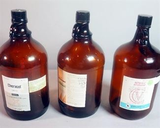 Vintage Upjohn 13.5" 1Gal Amber Apothecary Bottle With Handle, Qty 3, Actifed-C Expectorant, Cheracol, And Phenergan
