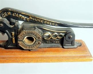 Cast Iron Gem Capper & Cork Press, Pat'd April 26, 1898