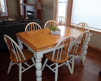 TABLE 2-TONE WITH 6 CHAIRS - 2  - BENCHES