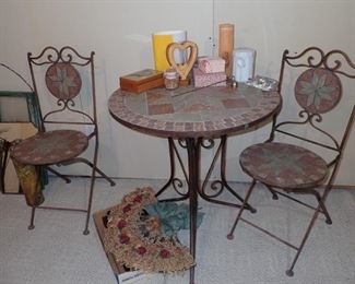 METAL & STONE PATIO TABLE AND 2-CHAIRS