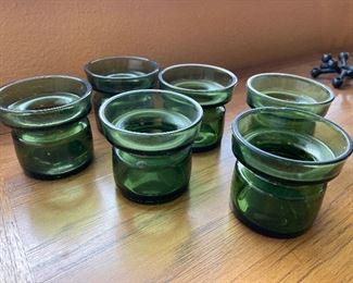 $50. Vintage Dansk Denmark IHQ Quistgaard Green Glass Candle Holders - Set Of 6 MCM