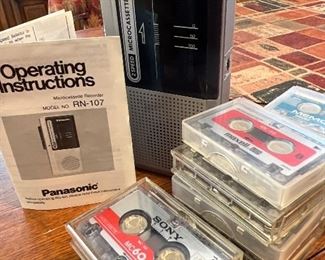 $20.00 Panasonic Microcassette Recorder & 11 cassettes.   