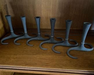 6 Vintage Dansk Candlesticks Cast Iron Brass S Shape JHQ Denmark Jens Quitsgaard