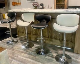 SOLD. Bar Stools Adjustable Height  3 Brown  &  3 White     