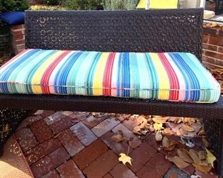 SOLD Outdoor Wicker Bench  51" long x 19" w x 32" high back ht    17" high seat height     $225 each   cushions 